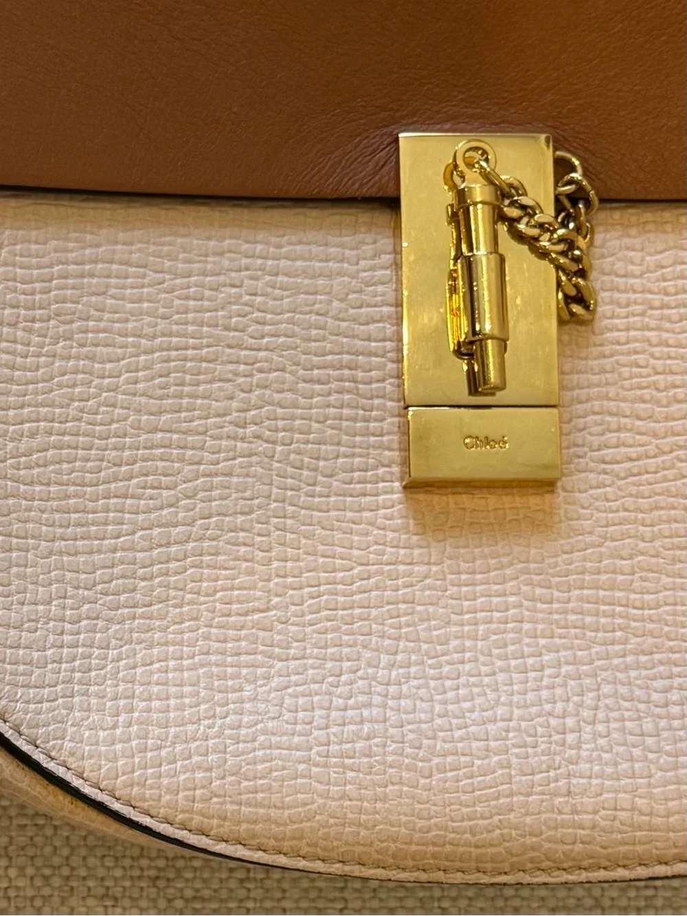 Chloe Drew Two-Tone Blush Pink and Cognac Brown Shoulder Bag with Gold Hardware